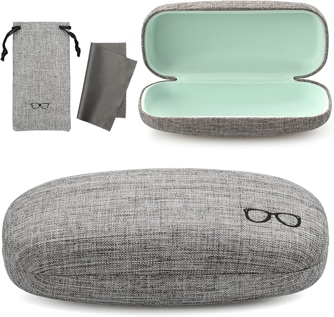 Vemiss Hard Shell Sunglasses Case, Large Linen Fabric Protective Glasses Case for Men Women