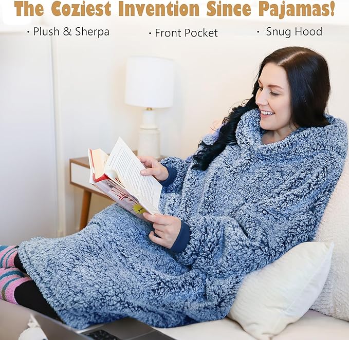 Catalonia Oversized Blanket Hoodie Sweatshirt, Wearable Sherpa Lounging Pullover for Adults Women Men