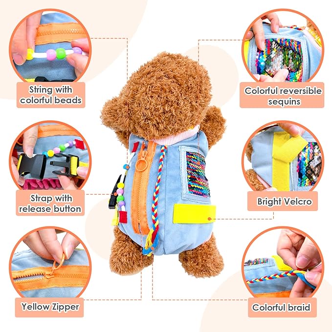 Fidget Blanket for Elderly, Fidget Sensory Blanket for Seniors with Alzheimer’s, Dementia Products for Elderly, Sensory Fidget Blanket, Teddy Dog Fidget for Adults with Dementia