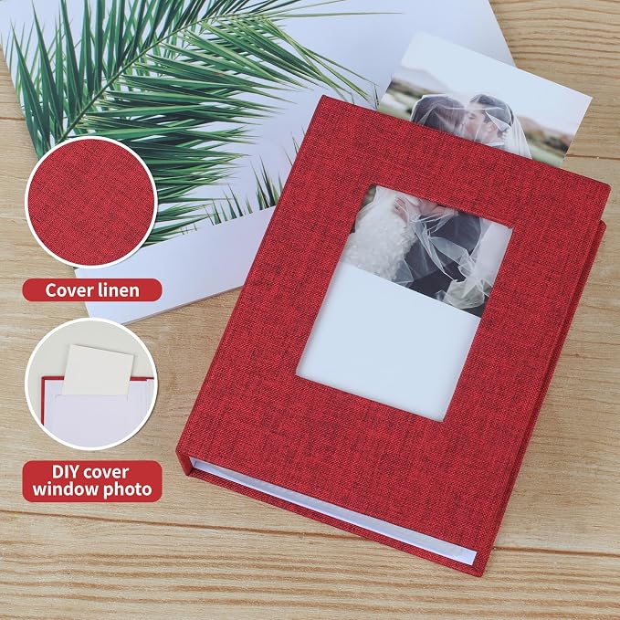 vivinin 2 Pack Photo Album 4x6, Linen Cover Photo Book, Small Photo Album Book for 36 Pockets Hold 72 Pictures, Picture Book for Photos Family Anniversaries Baby Vacations（Red）
