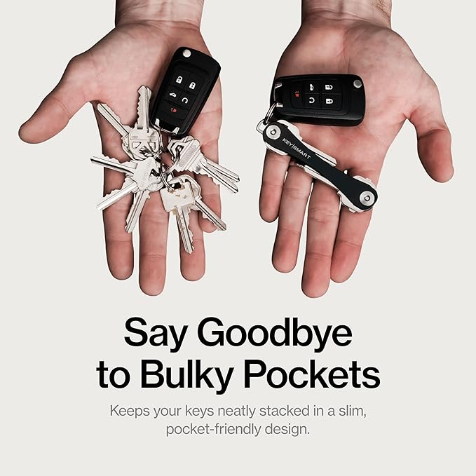KeySmart Original Key Holder - Compact Key Organizer for Key Chain, Minimalist Clutter-Free EDC Keychains Key Ring, Black, 8 Keys