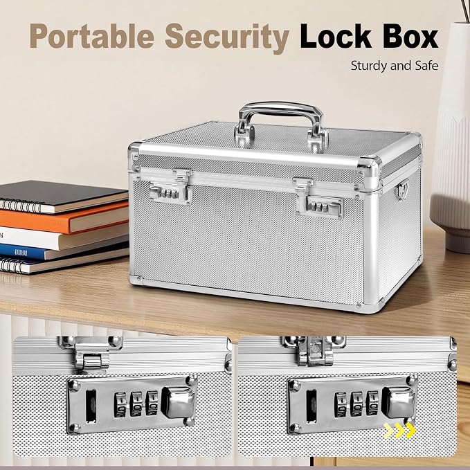 Silver Medication Combination Lock Boxes with Code for Personal Items, Medicine Lockbox for Documents 14.76 x 7.6 x 9.1 Inches Colorful Large