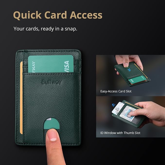 Buffway Slim Minimalist Front Pocket RFID Blocking Leather Wallets for Men and Women - Lichee Green