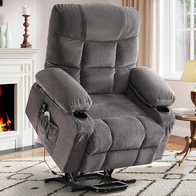 Power Lift Recliner Chair for Elderly with Vibration Massage and Lumbar Heating Electric Recliner Sofa with Cup Holders and USB Charge Port for Living Room Comfort