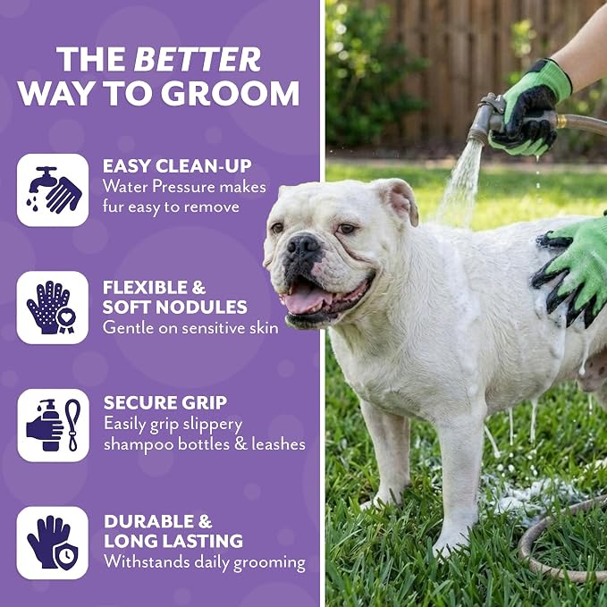H Handson Pet Grooming Gloves - Patented #1 Ranked, Award Winning Shedding, Bathing, & Hair Remover Gloves - Gentle Brush for Cats, Dogs, and Horses (Purple, Small)