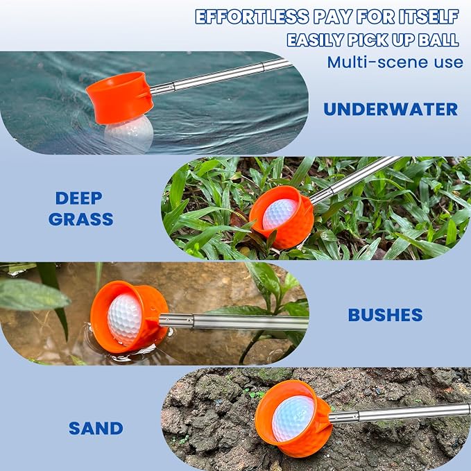 SPEENSUN Golf Ball Retriever, Max 6/9/12/15Ft Lightweight Portable Stainless/Aluminum Alloy Telescopic Golf Ball Grabber for Water, Bushes, Grass and Sand, Golf Accessories Gifts for Men Women