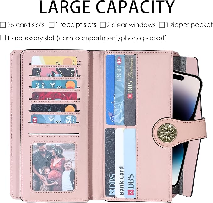 Travelambo Women's Wallet RFID Blocking Trifold Clutch Large Capacity Credit Card Holder Travel Purse