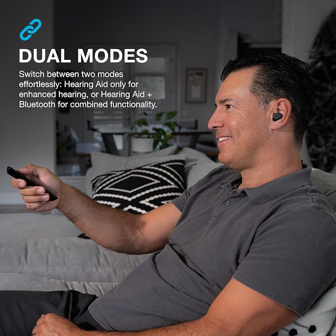 JLab Hear OTC Hearing Aid & Earbuds, Graphite, Traditional Earbud Fit, Four Preset Hearing Modes, in-Ear Detection and Built-in Feedback Suppression, Independent Volume Control and Touch Controls