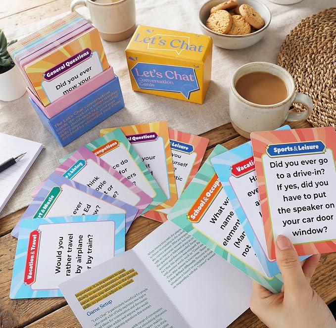 112 Pcs Let's Chat Conversation Cards, Dementia Activities for Seniors, Alzheimers Activities for Dementia Patients, Alzheimers Gifts for Elderly, Memory Games for Adults