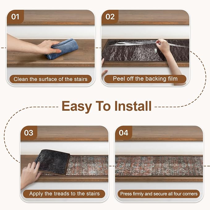 sarben 8"x30" Non Slip Stair Treads for Wooden Steps 15Pk,Light Clay Brown | Peel and Stick Carpet Stair Runner with TPE Adhesive Backing, Carpet for Added Safety, Pet and Senior Friendly