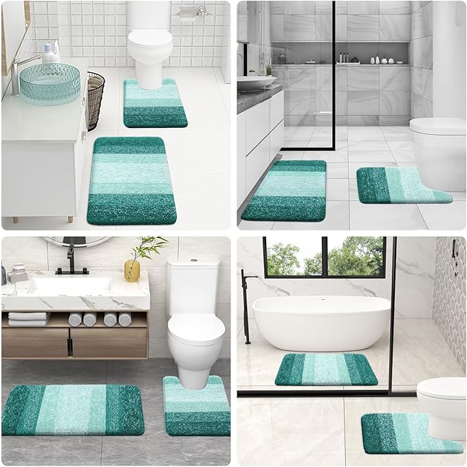 OLANLY Bathroom Rug Set 2 Piece, Soft Absorbent Microfiber Bath Mats and U-Shaped Contour Toilet Rug, Non-Slip, Machine Wash Dry, Plush Shaggy Bath Mats for Bathroom (30"x20"+U24 x20, Blackish Green)