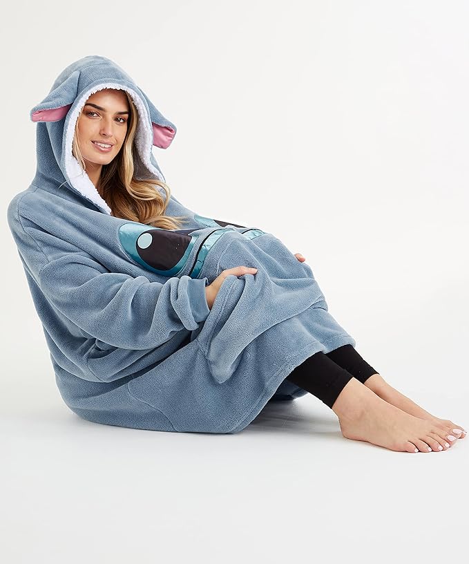 Disney Stitch Blanket Hoodie for Women Teens, Wearable Oversized Fleece Hooded Poncho with Pocket, Cozy Gifts for Women