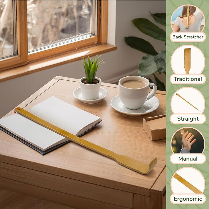 BambooMN 16.5 Inch Traditional Thin Travel Size Bamboo Wooden Back Scratcher Body Relaxation Massager Set for Itching Relief, 100 Units
