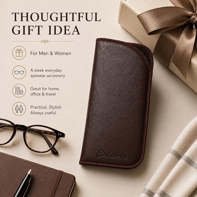 Calabria Half Slip-in Soft Eyeglass Case PU Leather Felt Brown Men Women Vertical Flat Eye Glasses Pouch Sunglasses Holder - 100PACK