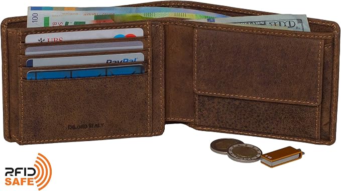 DiLoro Italy Mens Leather Wallet Bifold Flip ID Coin Section RFID Protection