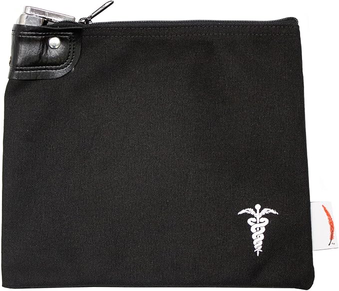 Canvas Medication Organizer Lock Bag, Black, 8 x 10 | Travel Pill Organizer, 2 Keys Included, Heavy Duty Lock System, Pill Pouch