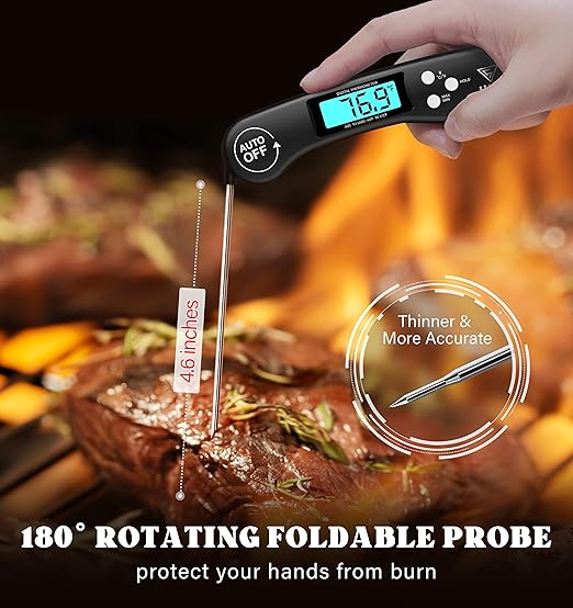 DOQAUS Meat Thermometer Digital – Instant Read Food Thermometer for Cooking | Backlight & Auto-Rotating Display, Kitchen Gadgets Essentials for BBQ Oven Grill Smoker Candy Gift for Dad Men
