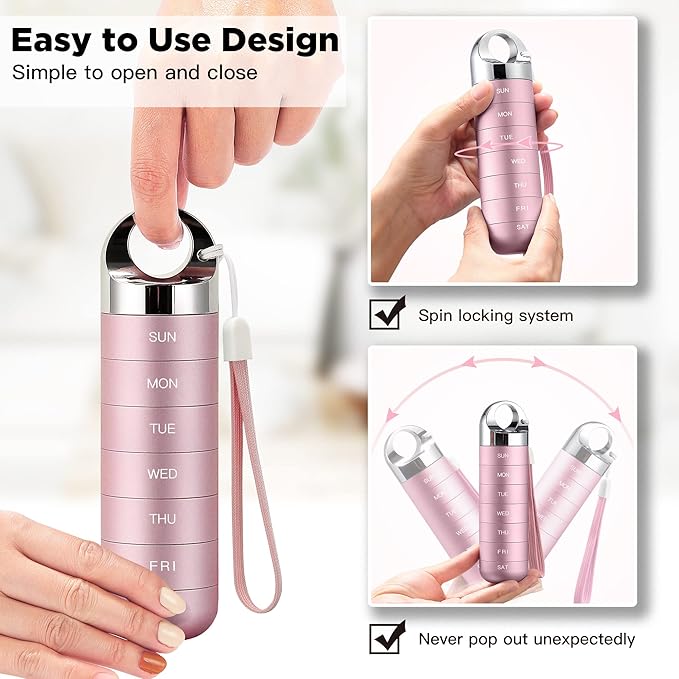 Zannaki Metal Travel Pill Organizer, Portable Waterproof Weekly Pill Box, Large Aluminum Alloy Container, BPA Free 7 Day Daily Medicine Organizer Holder for Vitamin, Fish Oil, Supplement