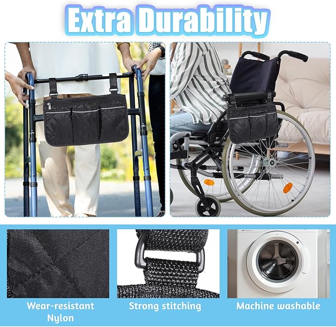YBEATY Walker Bag Basket with Reflective Strips Walkers Rollator Organizer Carry Storage Pouch Wheel Chair Folding Basket Lightweight Large Capacity Organizer for Seniors Elderly Rollator Accessories