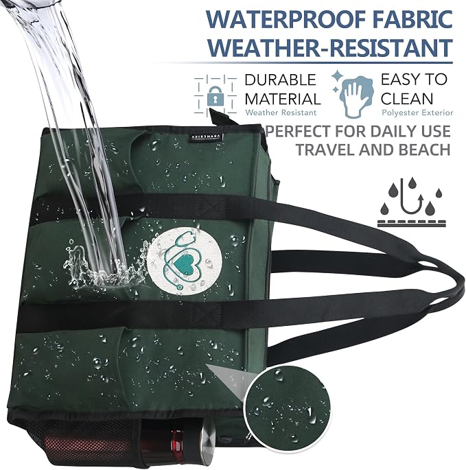ABAMERICA Nurse Bags for Work Nursing Bag Multiple Pockets Waterproof Organizing Zip Top Clinical Bag for Nursing Students