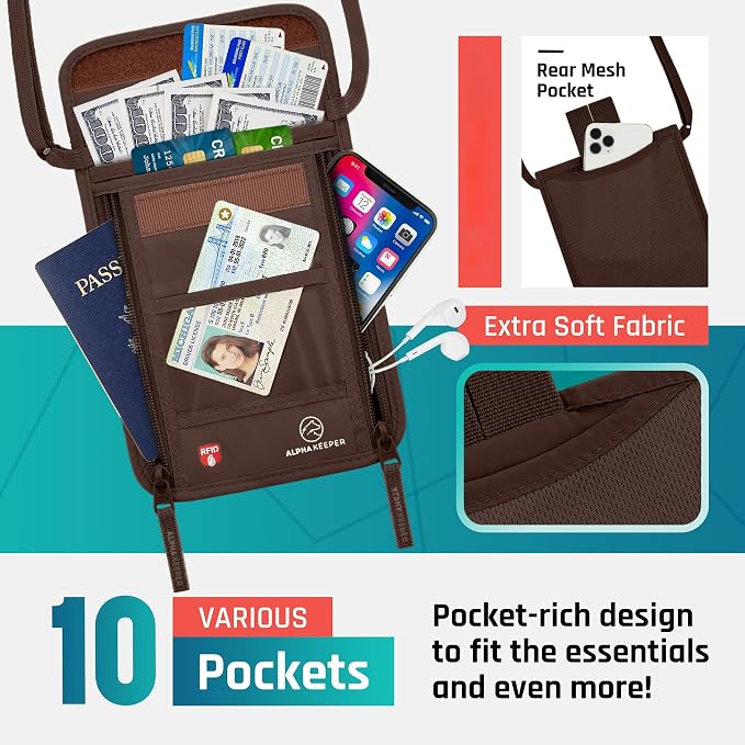 Alpha Keeper Neck Wallet for Travel Man and Women, RFID Passport Holder