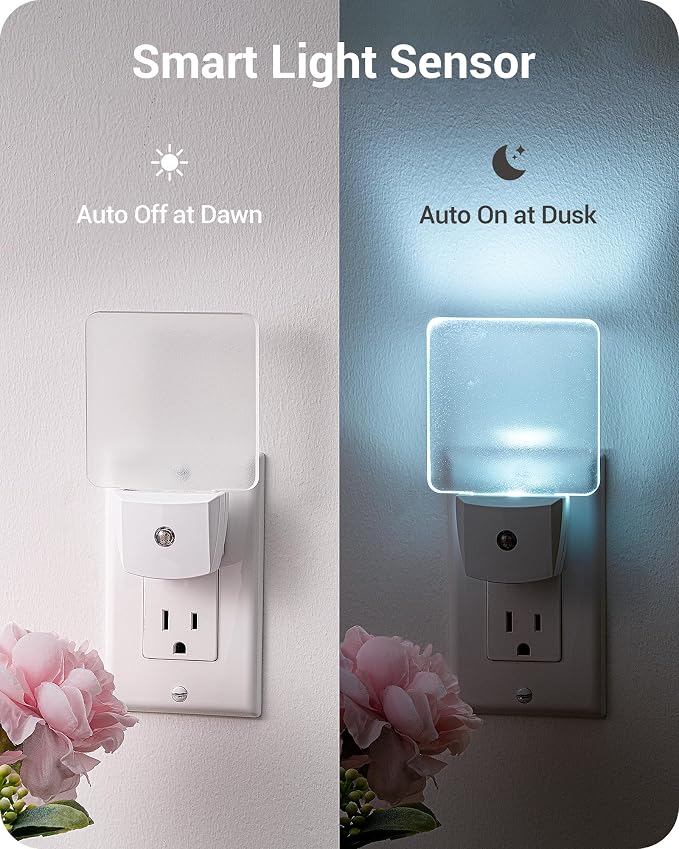 DEWENWILS Night Lights Plug into Wall, Plug in LED Night Lights 4 Pack | Dusk to Dawn Sensor, Cool White, Frosted Acrylic Shade for Bathroom, Kids Room, Nursery Room, Hallway, Kitchen