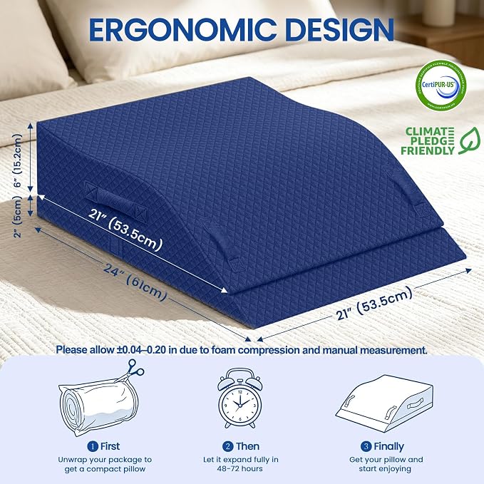 Elevation Pillows for Leg After Surgery, Memory Foam Adjustable Wedge Pillow for Injury or Rest, Ankle Pillow for Sleeping Blood Circulation Blue/Double Leg
