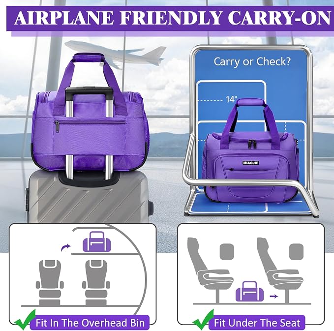 Underseat Carry On luggage Bag Airplanes Personal Item Bags, Gym Bag for Men Weekender Overnight Travel Tote Bag Shoulder Small Softside Carry on Luggage Travel Duffel Bags For Men Women -16 IN Purple