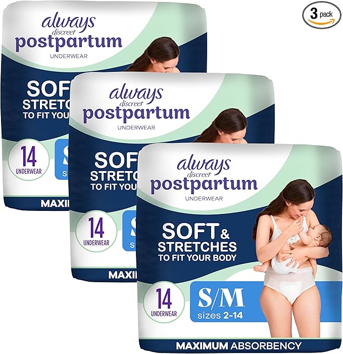 Always Discreet Postpartum and Adult Incontinence Underwear for Women, Small/Medium, Maximum Protection, 14 Count (Pack of 3)
