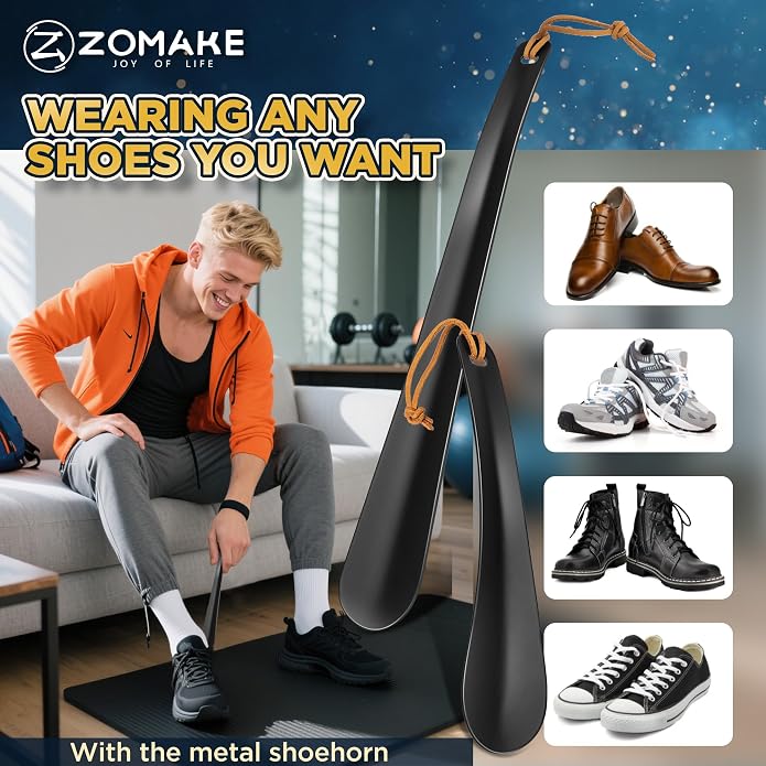 ZOMAKE Shoe Horn Long Handle for Seniors Men Women,Metal Long Shoehorn for Boots, Shoe Spoon Helper