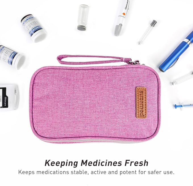 suzamed Insulin Cooler Travel Case, Double Layer Medicine Kit Diabetes Travel Case, Portable Medicine Organizer with 2Pack 150g Ice Pack TSA Approved for Insulin Pens Diabetic Supplies(Pink)