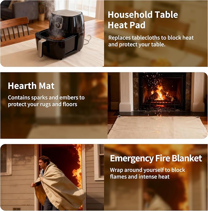 Fireproof Camping Blanket - Heat-Resistant Fiberglass Mat for Outdoor Cooking, BBQ & Emergency(Khaki 31.5" x 37.5")