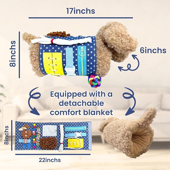 2-in-1 Fidget Blanket and Hand Muff Dog for Dementia Seniors, Sensory Toy for Anxiety Relief