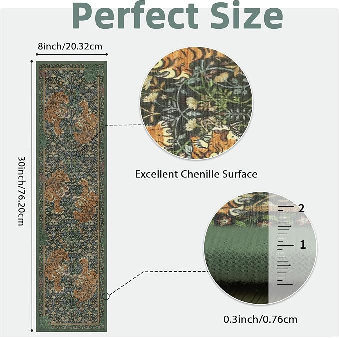 SARBEN 8"x30" Non Slip Stair Treads for Wooden Steps 15 Pack, Green Tiger | Peel and Stick Carpet Stair Runner with TPE Adhesive Backing, Carpet for Added Safety, Pet and Senior Friendly
