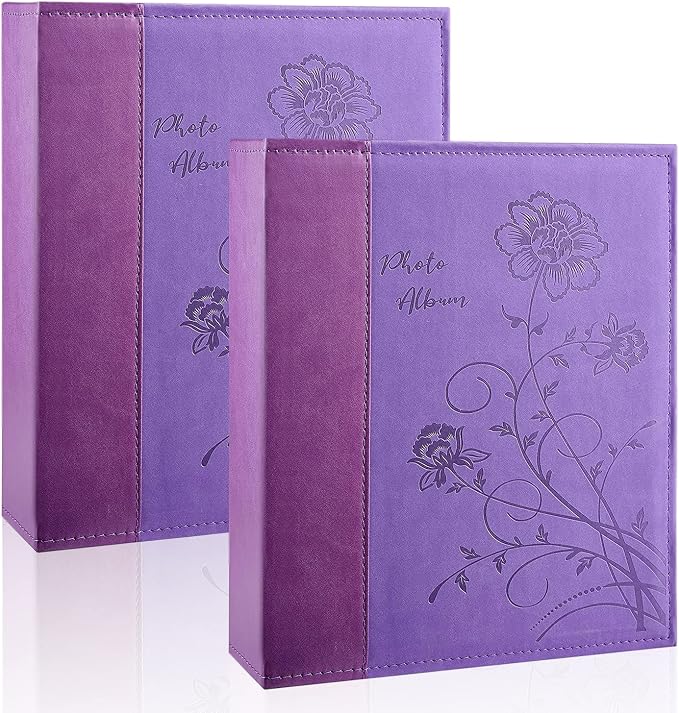 Photo Album 8x10 2 Packs Clear Pages Pockets Leathe Cover Slip Slide in Photo Album Each Holds 50 Vertical 8x10 Photos Picture Book for Wedding Family (Purple)