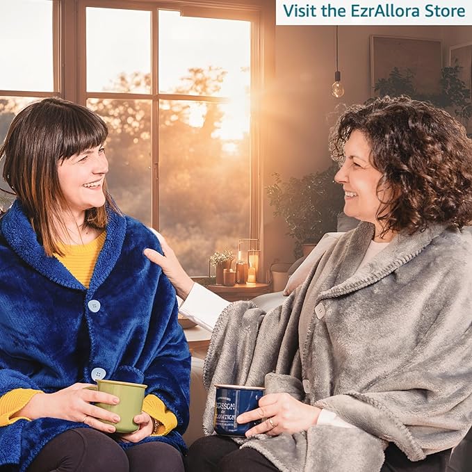 Premium Double Layer Wearable Blanket for Women -Drape and Go No Sleeves- Shawl with Pockets- Wrap Blanket- Gifts for Her Mom Grandma (Velvet Anthracite Black)
