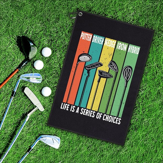 DYJYBMY Life is A Series of Choices Printed Golf Towel with Clip, Funny Golf Accessories for Men, Father's Day Appreciation Gifts for Husband Dad Father in Law Grandpa, Retirement Gofing Gifts