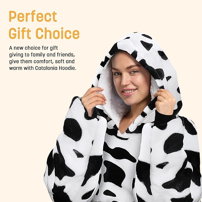 Catalonia Oversized Blanket Hoodie Sweatshirt, Wearable Sherpa Lounging Pullover for Adults Women Men