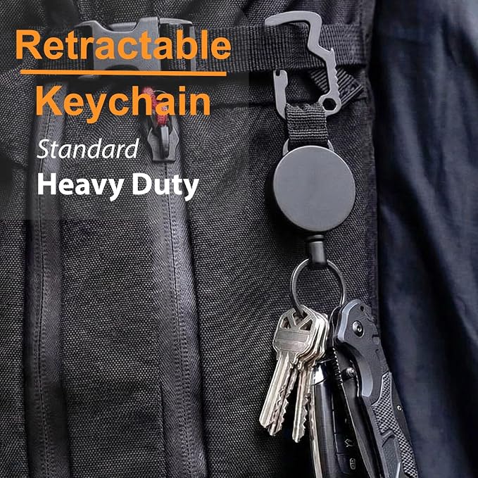 DELSWIN Retractable Key Chain Key-Rings - Heavy Duty Key Holder Belt Clip with Multitool Carabiner, Keychain Lanyard Badge Reels (Pack of 3)