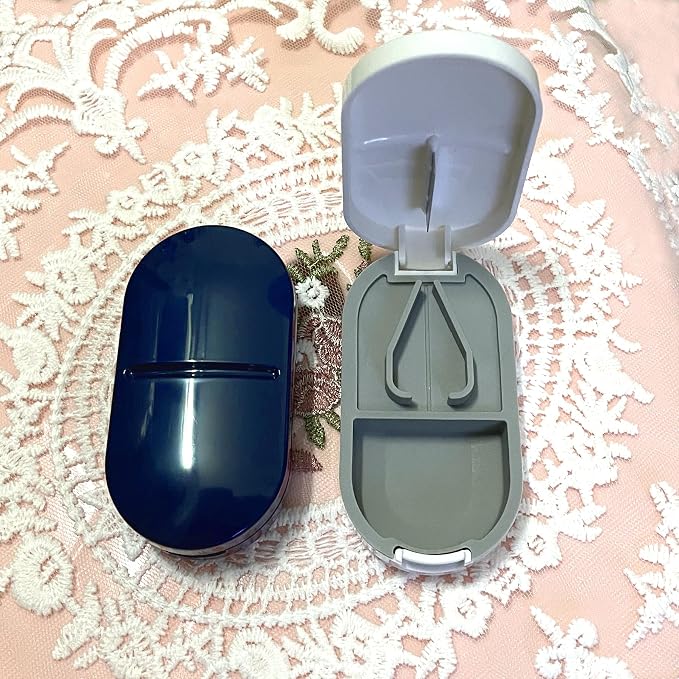 Pill Cutter for Small or Large Pills, Portable Pill Splitter 2-in-1 Pill Case with Stainless Steel Blade, Cuts Pills, Vitamins, Tablets (Royal Blue)