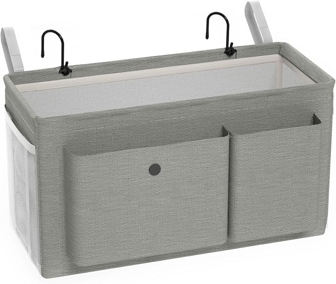 Bedside Caddy Bedside Storage Hanging Organizer for Bunk Dorm Bed Rail | Bed Caddy with Hooks, Top Bunks and Dorm Essentials for Water, Tissues, Tablets, Books, Phones, Remotes and Other Necessories