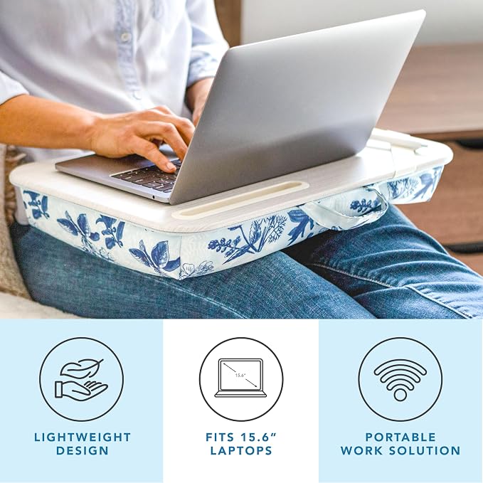 LAPGEAR Designer Lap Desk – Blue Blossoms, 2-Pack with Storage Basket
