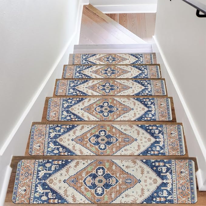 OJIA Non-Slip Stair Treads for Wooden Steps Indoor 15PC 30"X8" Stair Runner | Slip Resistant Stair Rugs Safety Mats for Dogs, Kids & Elders, Rubber Backed Stair Treads Stair Covers