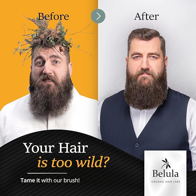 Belula 100% Boar Bristle Hair Brush Set for Men, Thin, Normal to Short Hair | Wooden comb, 2 palm brushes, travel bag, 100% organic bamboo and boar bristles, no nylon fillers, massages scalp, adds shine