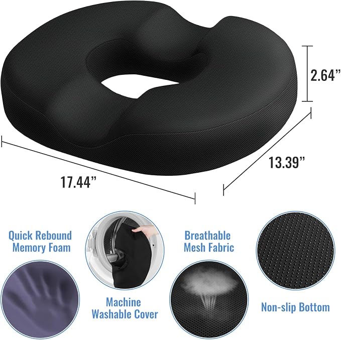 CloudBliss Donut Pillow Stadium Seat Cushion for Tailbone Pain Relief and Hemorrhoids, Memory Foam Seat Chair Cushion, Portable Seat Cushions for Bleachers, Car, Home & Office