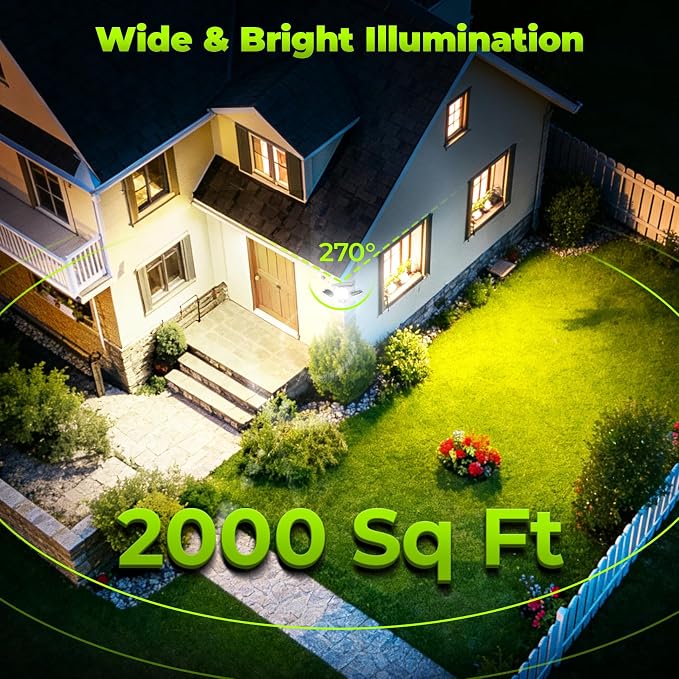 6000mAh Solar Motion Sensor Outdoor Lights with 3 Modes | IP65 Waterproof, 3-Head 270° Wide Angle Remote Control Outside Security Wall Light For Garden, Patio, Garage, Lawn and Yard