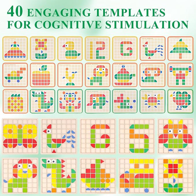 120 Pieces Wooden Puzzle Blocks for Seniors | Memory Games for Adults, Dementia Must Haves, Tangram Puzzles for Elderly, Alzheimer's Activity Board
