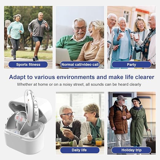 Hearing Aids, Rechargeable Hearing Aids for Seniors with UV Sterilization Case, 32-Channel Noise Cancelling, 100H Battery, 7 Volume Levels, Virtually Invisible RIC, One-Button Control Clear Sound, Comfort