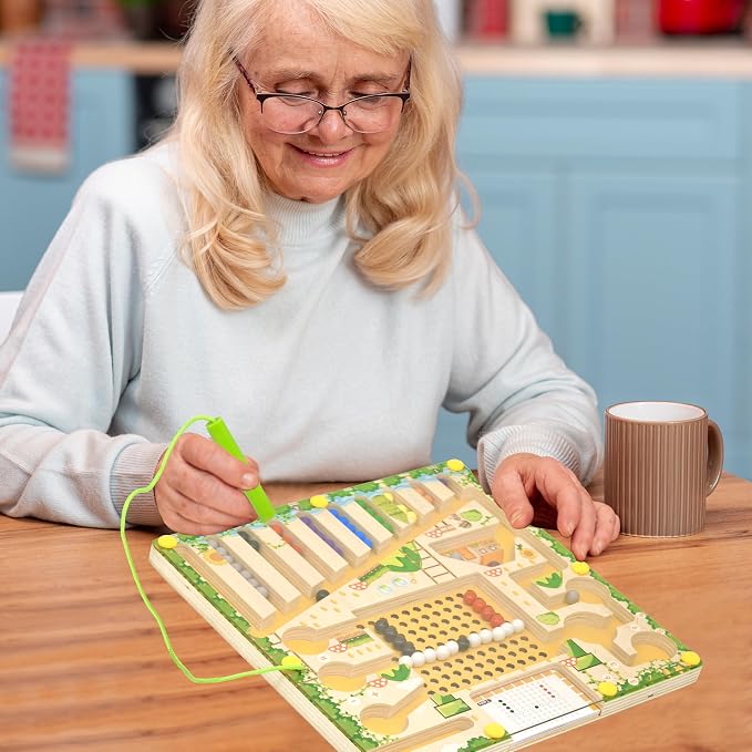 Alzheimers Products for Elderly, Memory Care Dementia Activities for Seniors, Magnetic Color & Number Puzzles for Parkinson Patients, Easy Sorting Matching Game Cognitive Maze Board Gadgets Gifts