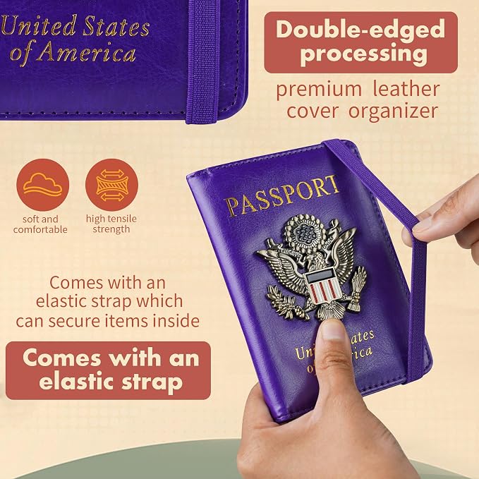 Passport Holder Cover Travel Wallet RFID Blocking Passport Wallets Family Organization Personalized Wallet Case for Men and Women Travel Must Haves (Purple)
